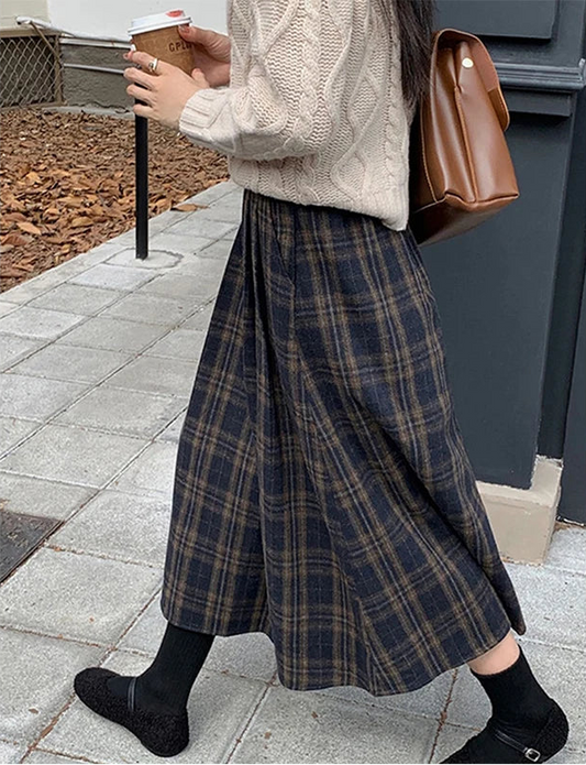 Vintage Check Midi Skirt