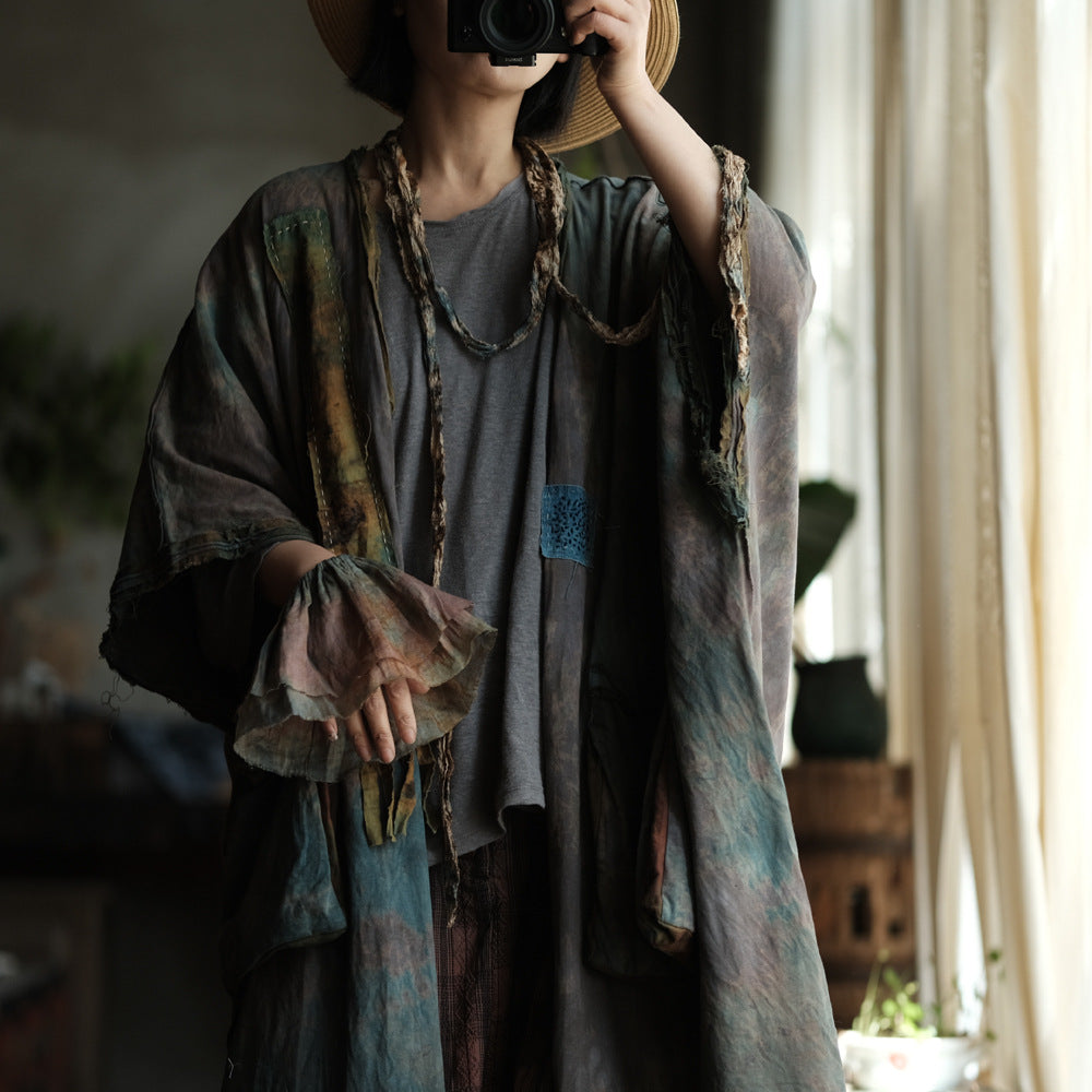 Faded Meadow Linen-Cotton Kimono Coat