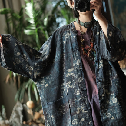 Indigo Garden Linen Kimono Jacket