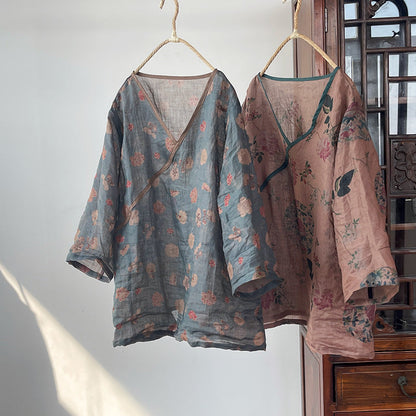 Vintage Floral Wrap Blouse