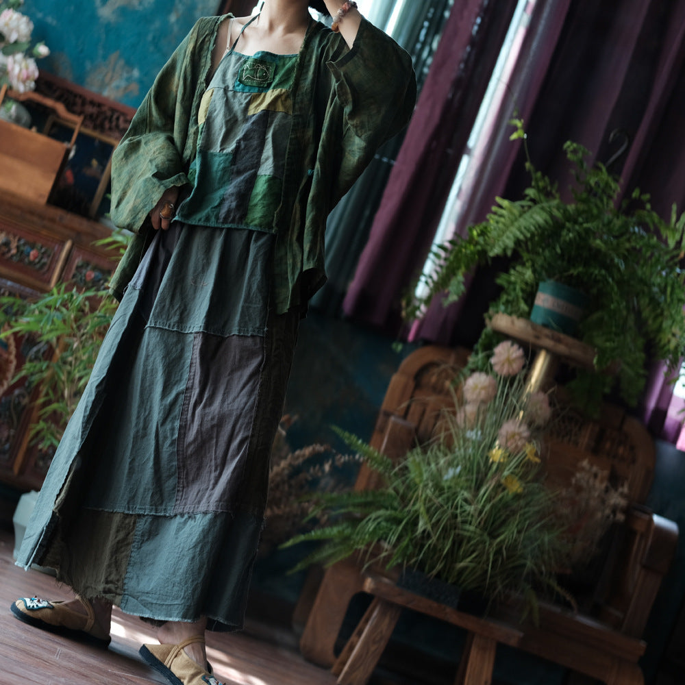 Mosaic Meadow Patchwork Cotton-Linen Skirt