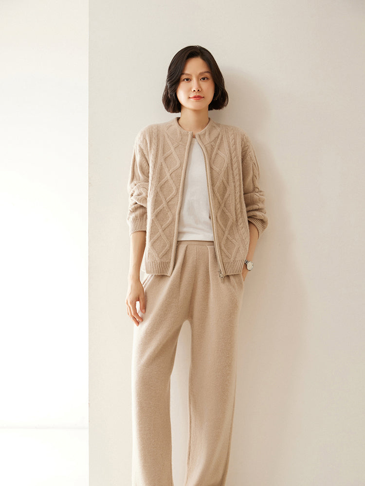 Cashmere Wool Wide-Leg Pile Detail Trousers