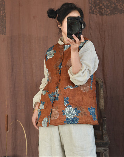 Vintage Meadow Floral Linen Vest