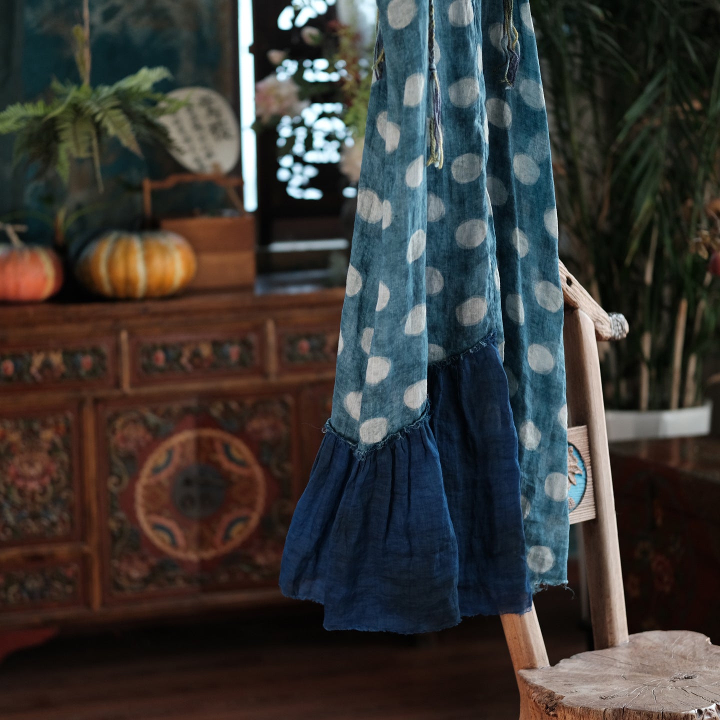 Azure Polka Linen Summer Dress