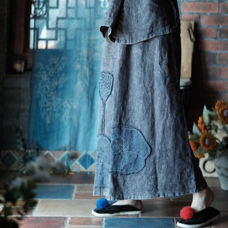 Vintage Lotus Patchwork Skirt