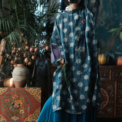 Sora Vintage Blue Dot Ramie Dress