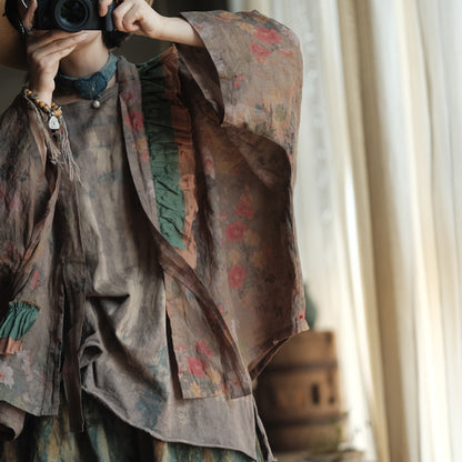 Vintage Bloom Linen Floral Kimono