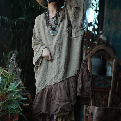 Earthfall Patchwork Linen Dress