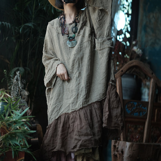 Earthfall Patchwork Linen Dress