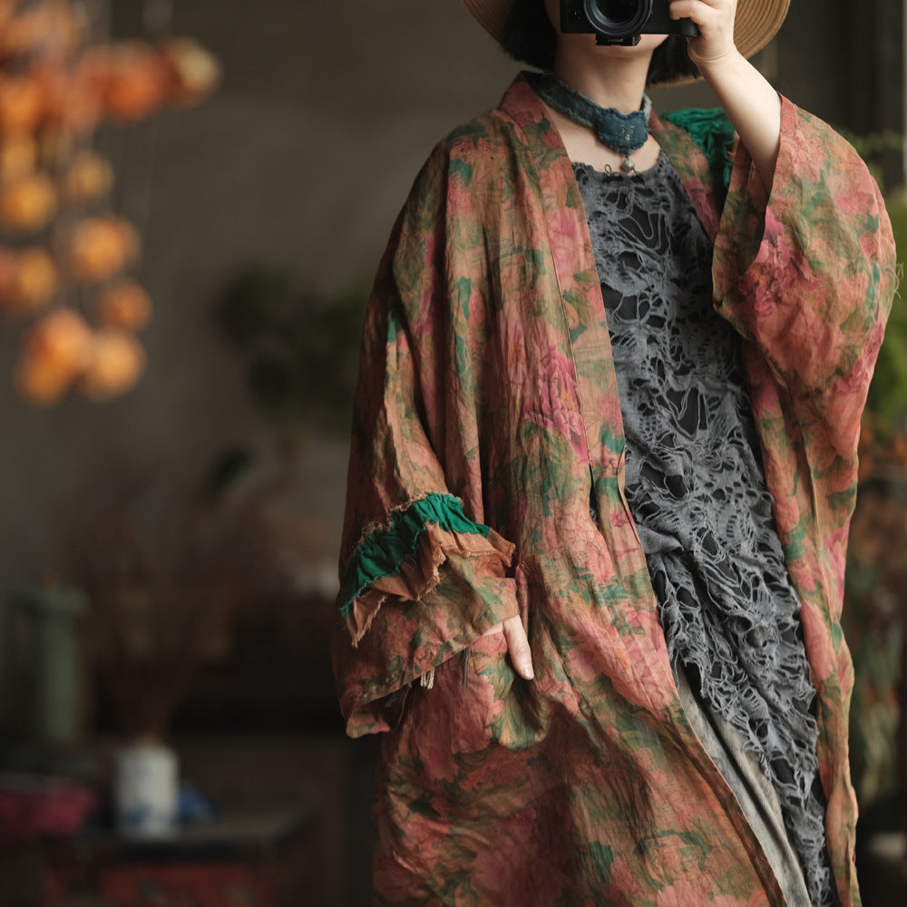 Vintage Floral Ramie Long Kimono