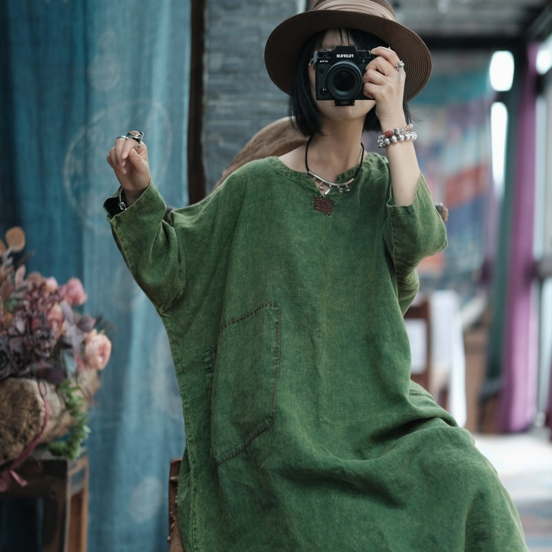 Moss Haven Snow-Washed Linen Dress