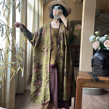 Vintage Floral Linen Midi Jacket