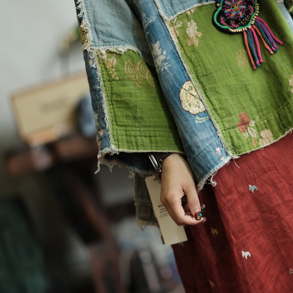 Moss Tide Patchwork Cotton Top
