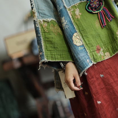 Moss Tide Patchwork Cotton Top