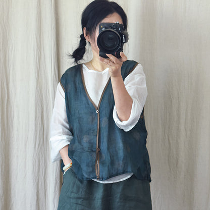 Floral Ramie V-Neck Vest