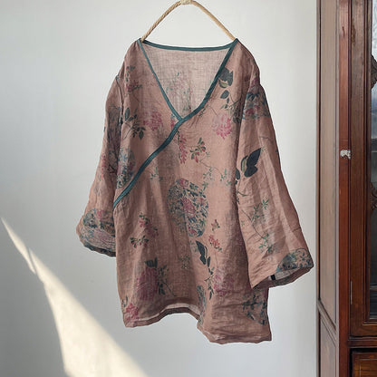 Vintage Floral Wrap Blouse
