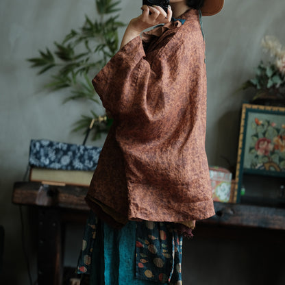 Vintage Fish Print Ramie Wide Leg Pants