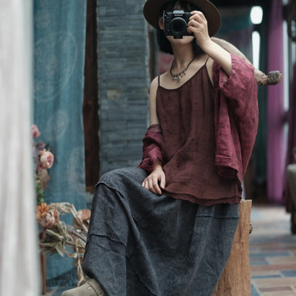 Vintage Bloom Strappy Linen Blouse