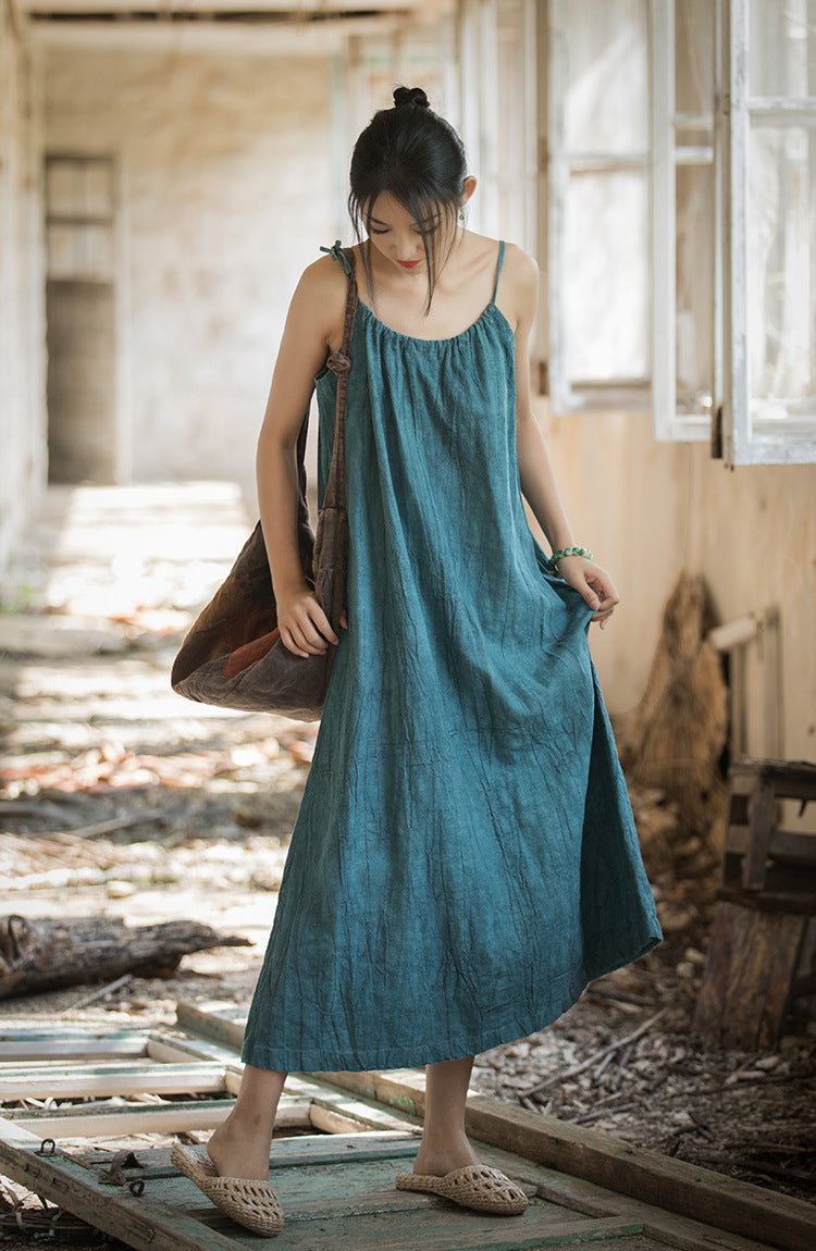 Vestido bohemio de lino y ramio
