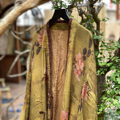 Vintage Floral Linen Midi Jacket