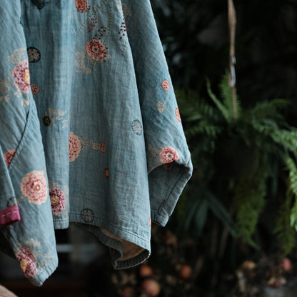 Blue Peony Cotton Blouse