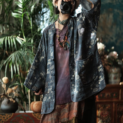 Indigo Garden Linen Kimono Jacket
