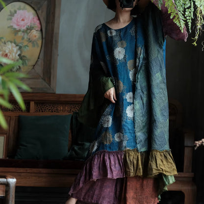 Indigo Garden Patchwork Ramie Dress