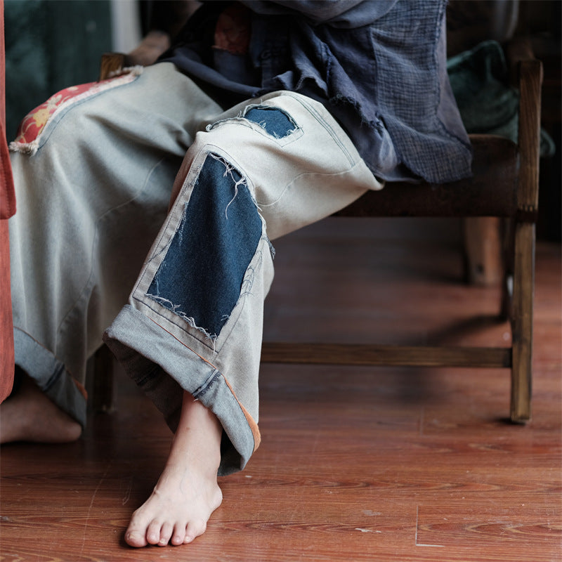 Vintage Bloom Patchwork Denim Pants