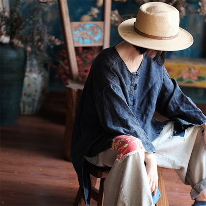 Oversized Linen Vintage Breeze Shirt - Lightweight Women's Top