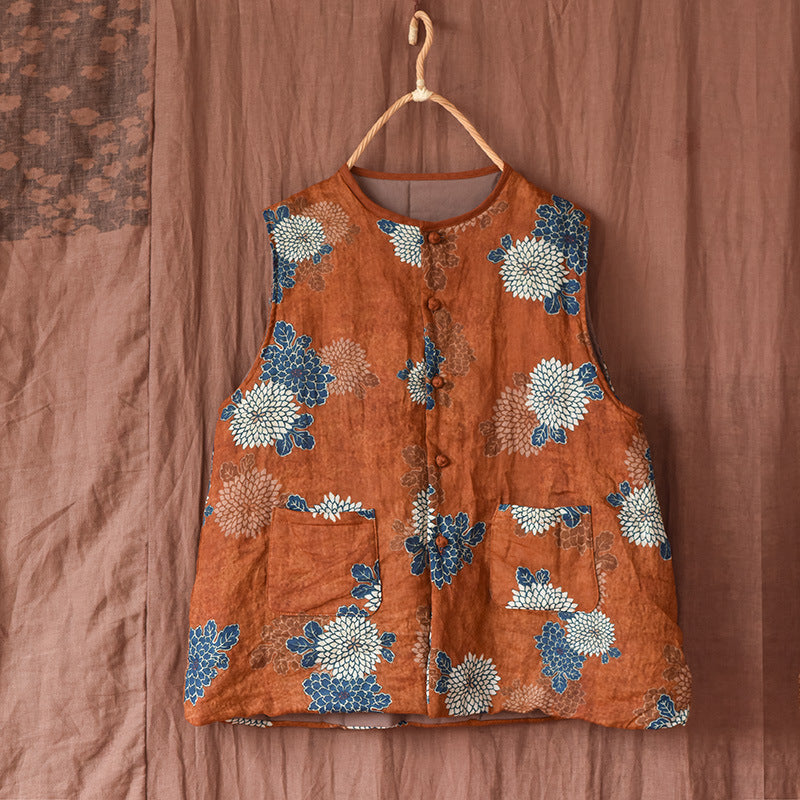 Vintage Meadow Floral Linen Vest