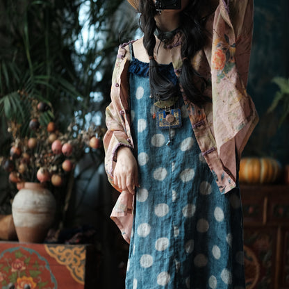 Azure Polka Linen Summer Dress