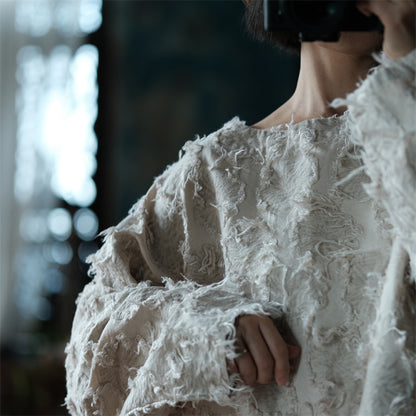 Ecru Patchwork Linen Blouse