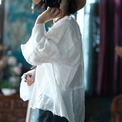 Vintage Patchwork V-Neck Blouse