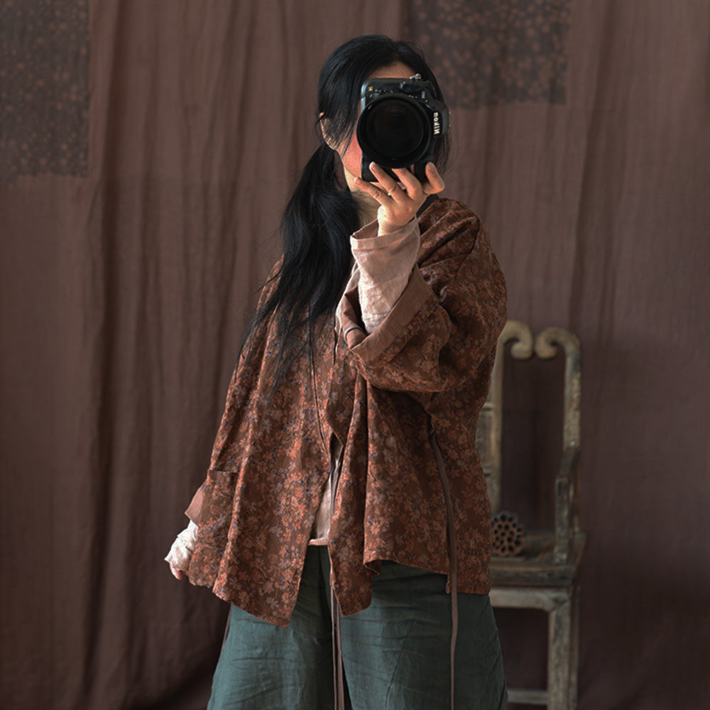 Vintage Bloom Linen Kimono Jacket – Patchwork Wrap Cardigan
