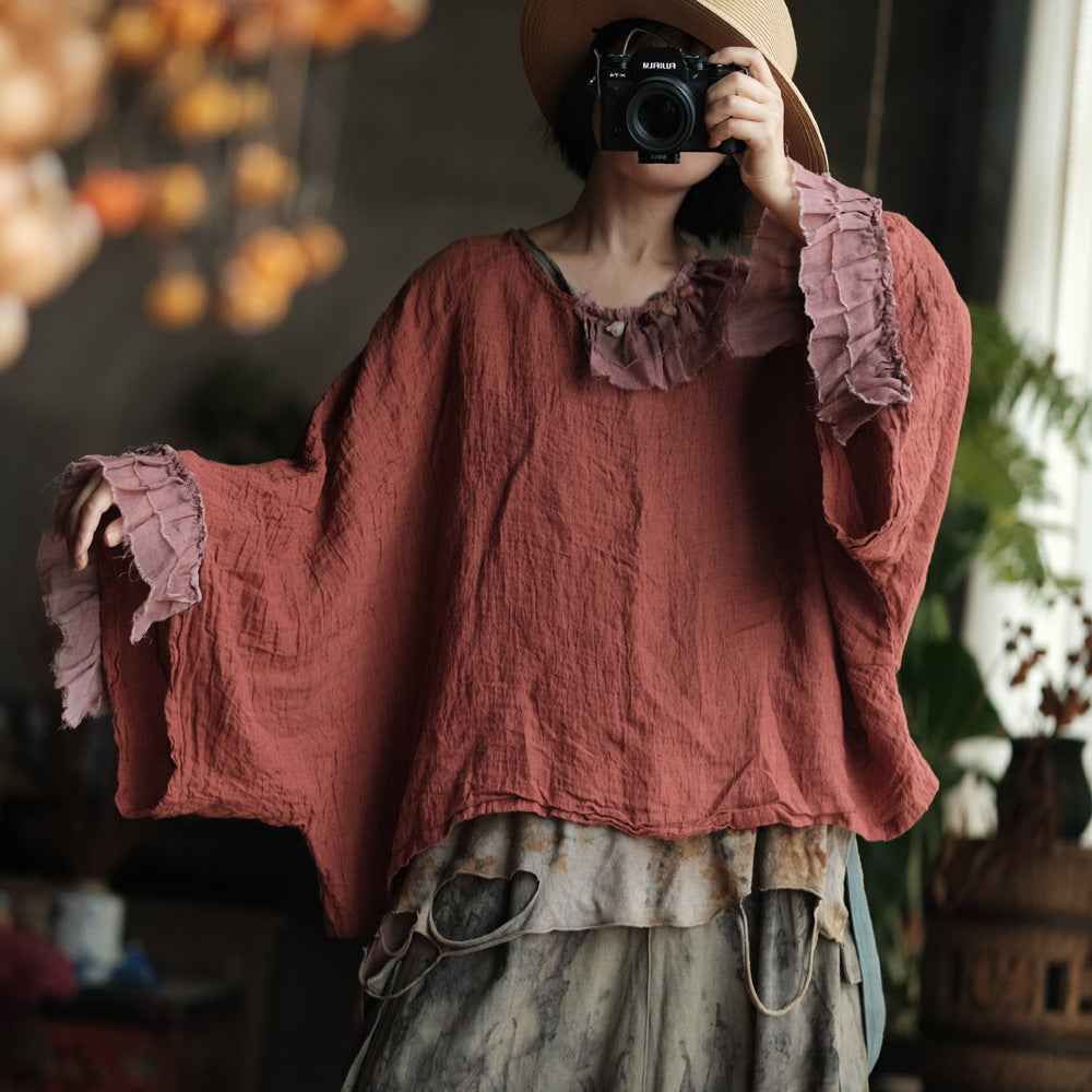 Heritage Ember Linen Patchwork Blouse