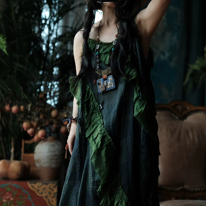Moss Ruffle Ramie Maxi Dress