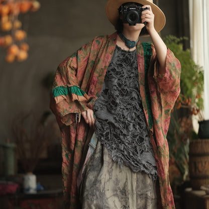 Vintage Floral Ramie Long Kimono
