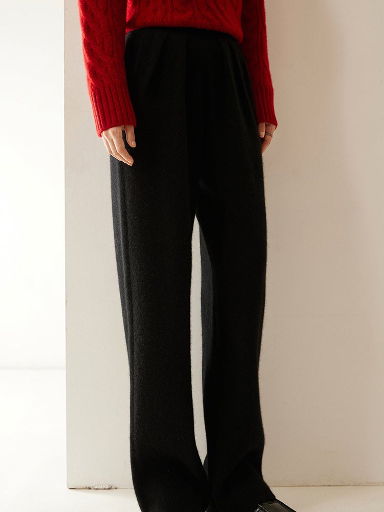 Cashmere Wool Wide-Leg Pile Detail Trousers