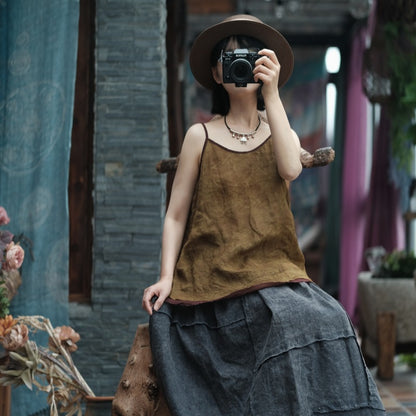 Vintage Bloom Strappy Linen Blouse