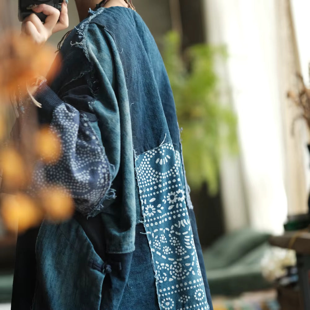 Vintage Blue Garden Patchwork Cotton Dress