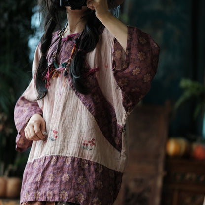 Wild Peony Cotton Batwing Blouse