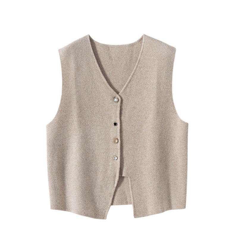 Vintage Button-Detail Cashmere Wool Vest