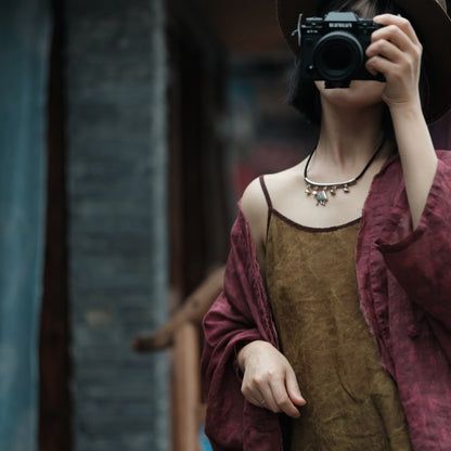 Vintage Bloom Strappy Linen Blouse