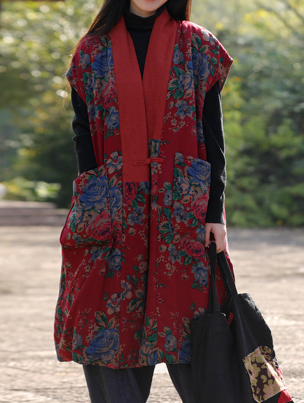 Retro Ethnic Padded Cotton Vest – Sleeveless, Silk Lined