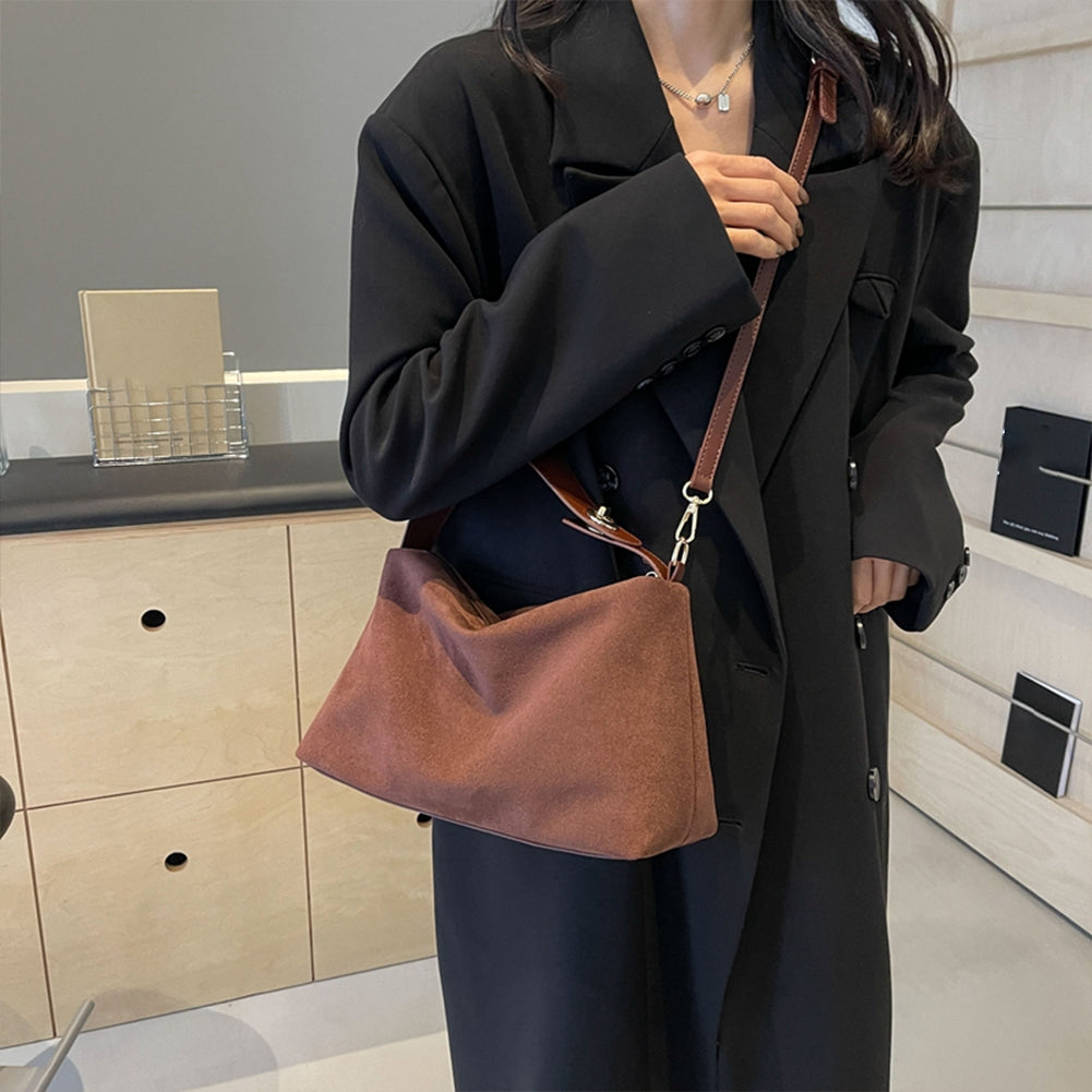 Vintage Suede Shoulder Bag for Women – Soft Matte Cowhide Leather Large Boston Tote | Autumn Winter Collection