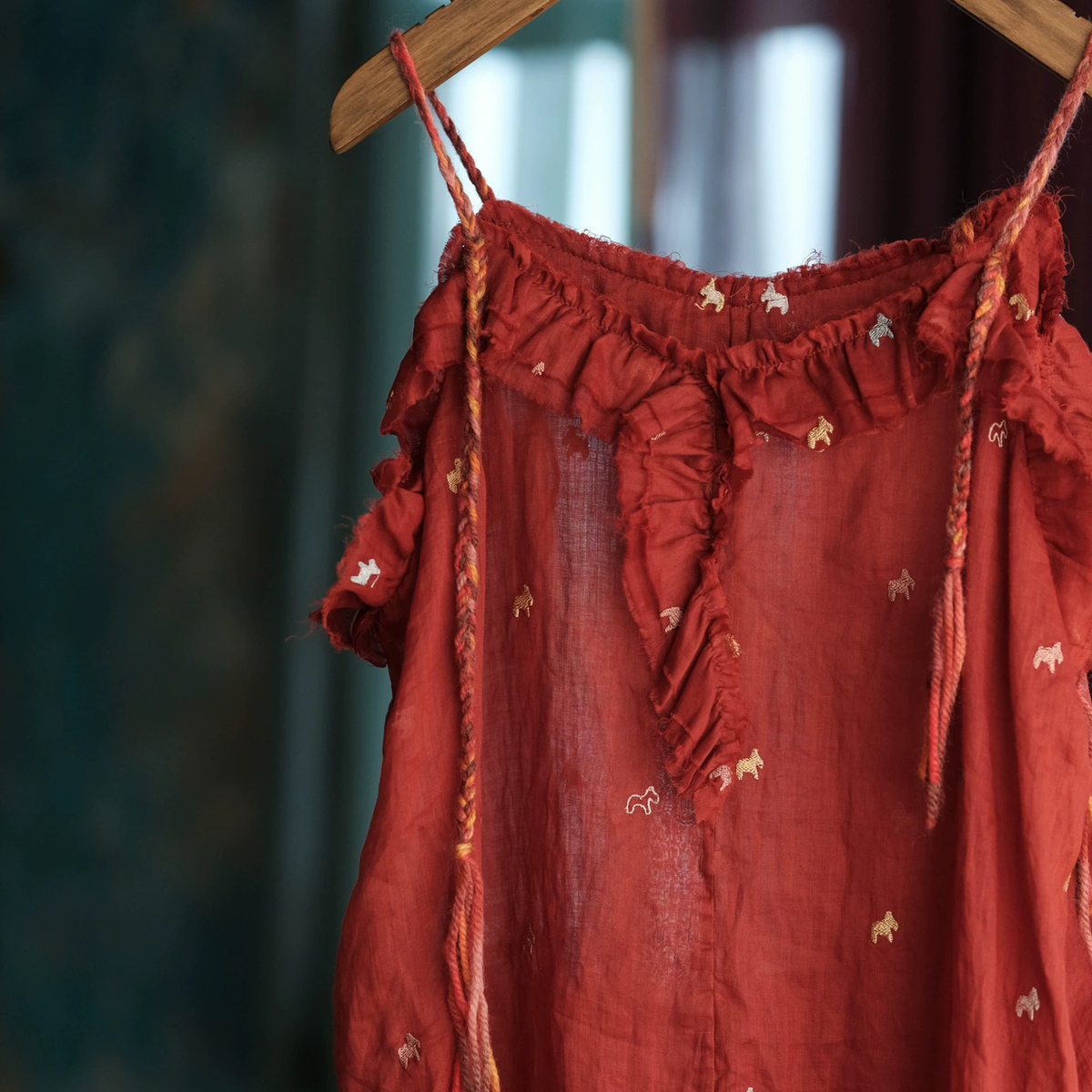 Crimson Garden Embroidered Linen Dress