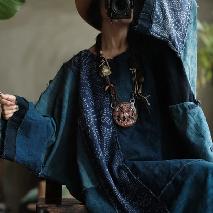 Vintage Blue Garden Patchwork Cotton Dress