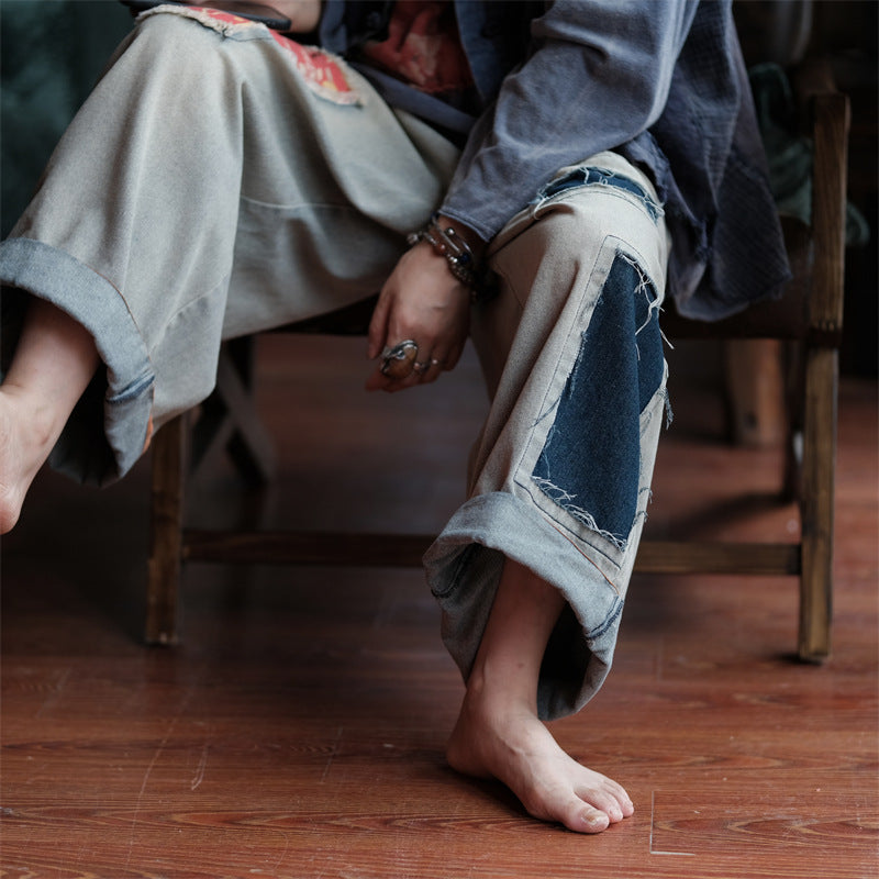Vintage Bloom Patchwork Denim Pants