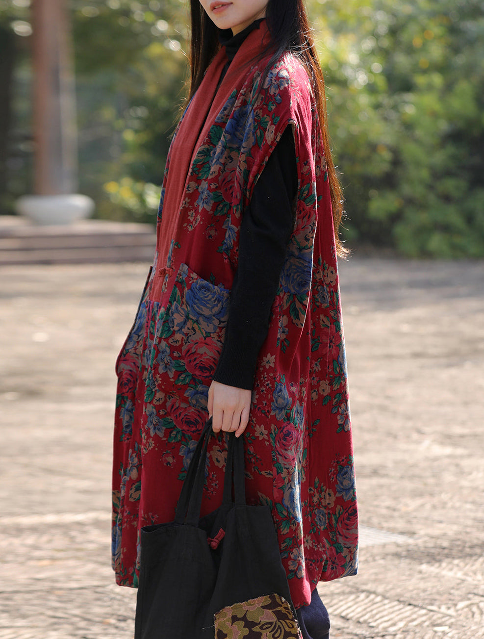 Retro Ethnic Padded Cotton Vest – Sleeveless, Silk Lined