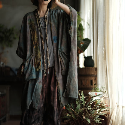 Faded Meadow Linen-Cotton Kimono Coat